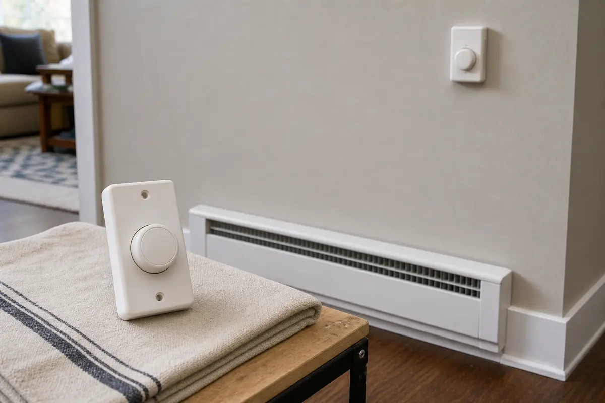Replacement electric heater thermostat control for compatible baseboard or wall heaters
