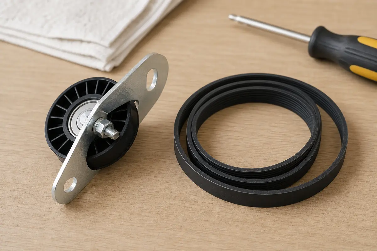 Dryer idler pulley replacement part for a rough or binding belt tension pulley
