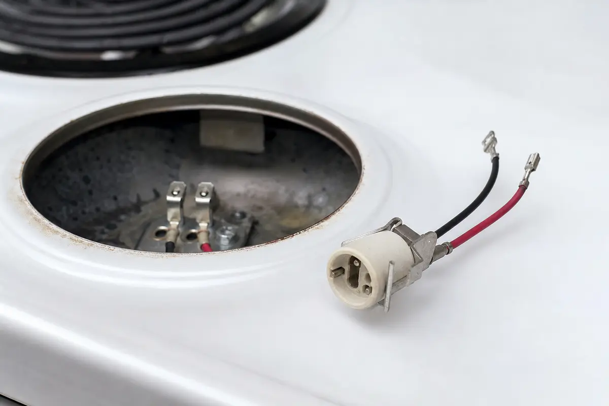 Electric range surface element receptacle socket with wire leads