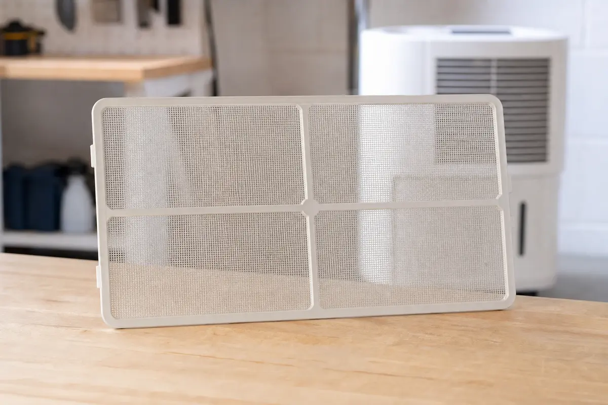 Clean dehumidifier air filter used before replacing parts for a Honeywell EH code