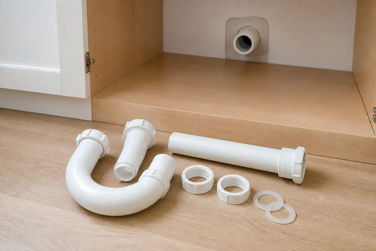 Kitchen sink P-trap kit with trap bend slip nuts and washers