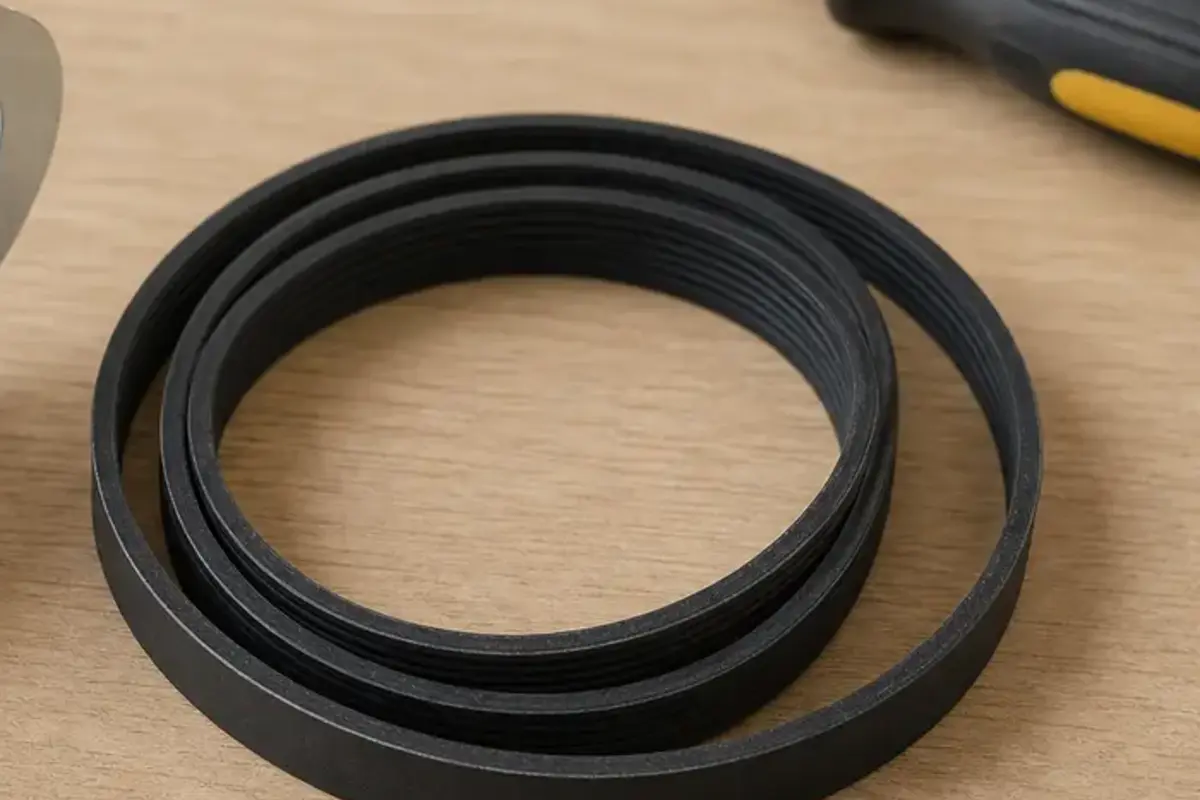 Coiled LG dryer drive belt shown before model-matched replacement