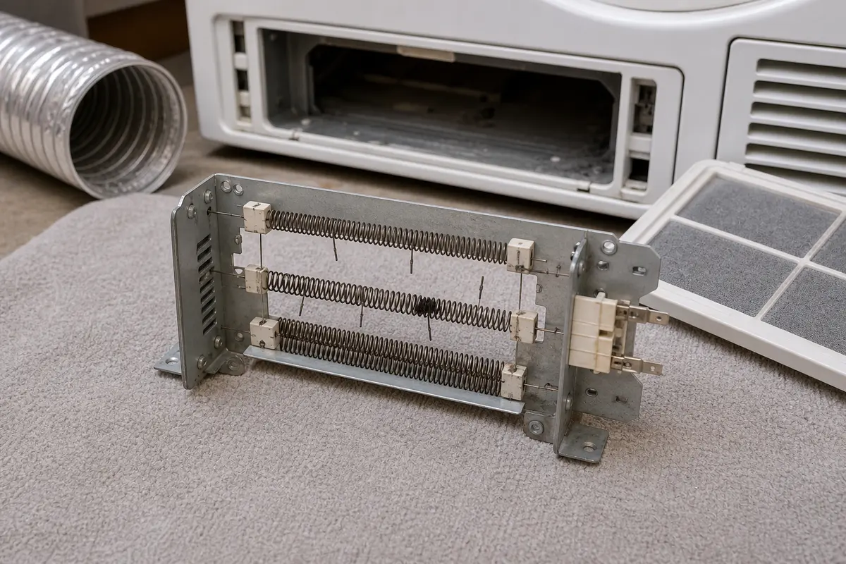 Dryer heating element replacement matched after airflow and supply checks
