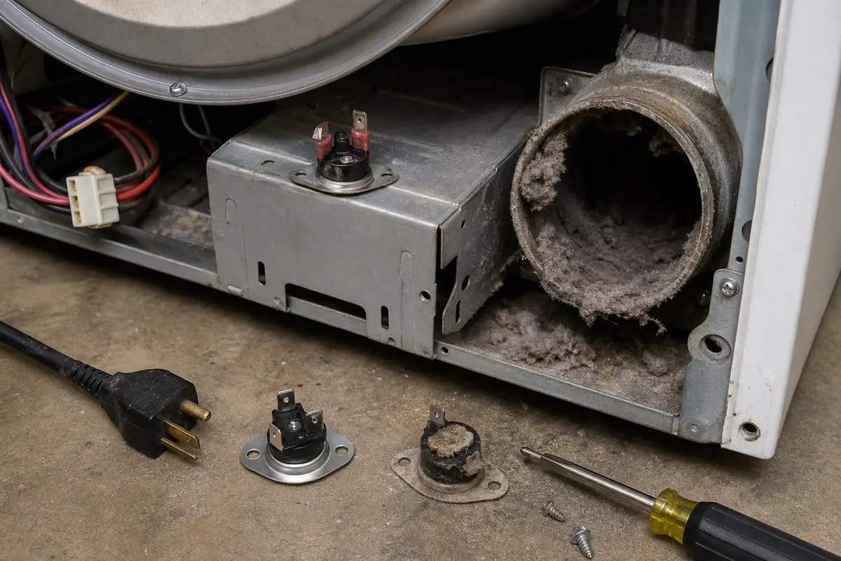 Dryer thermal cutoff replacement for no heat after an overheating diagnosis