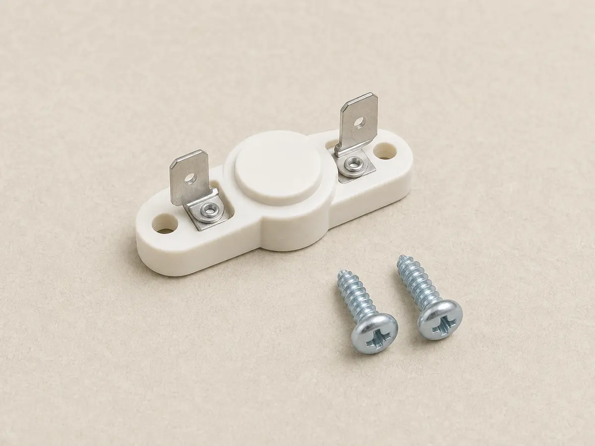 Dryer thermal fuse replacement part with terminals and mounting screws