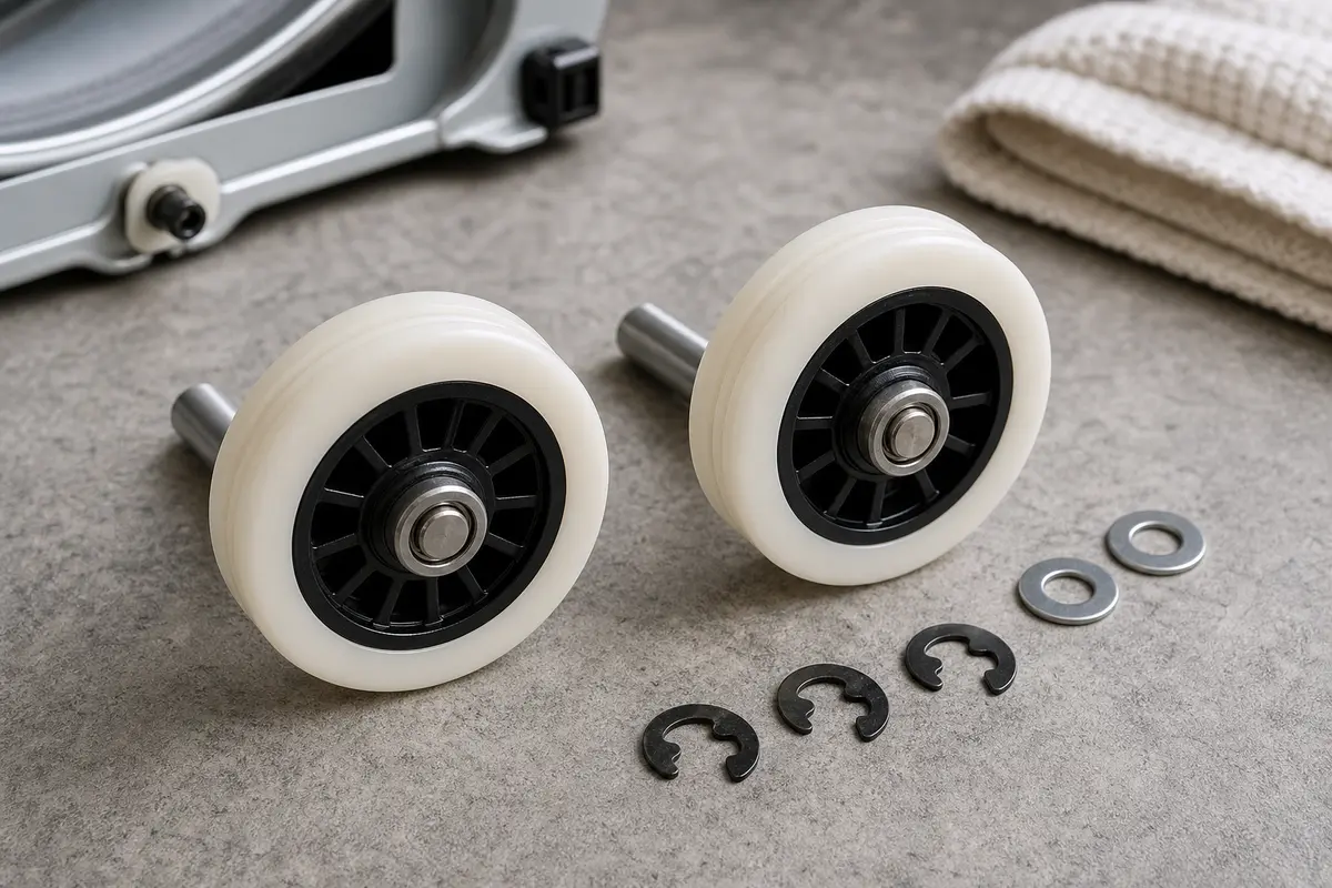 Dryer drum support roller kit for a confirmed repeating squeak
