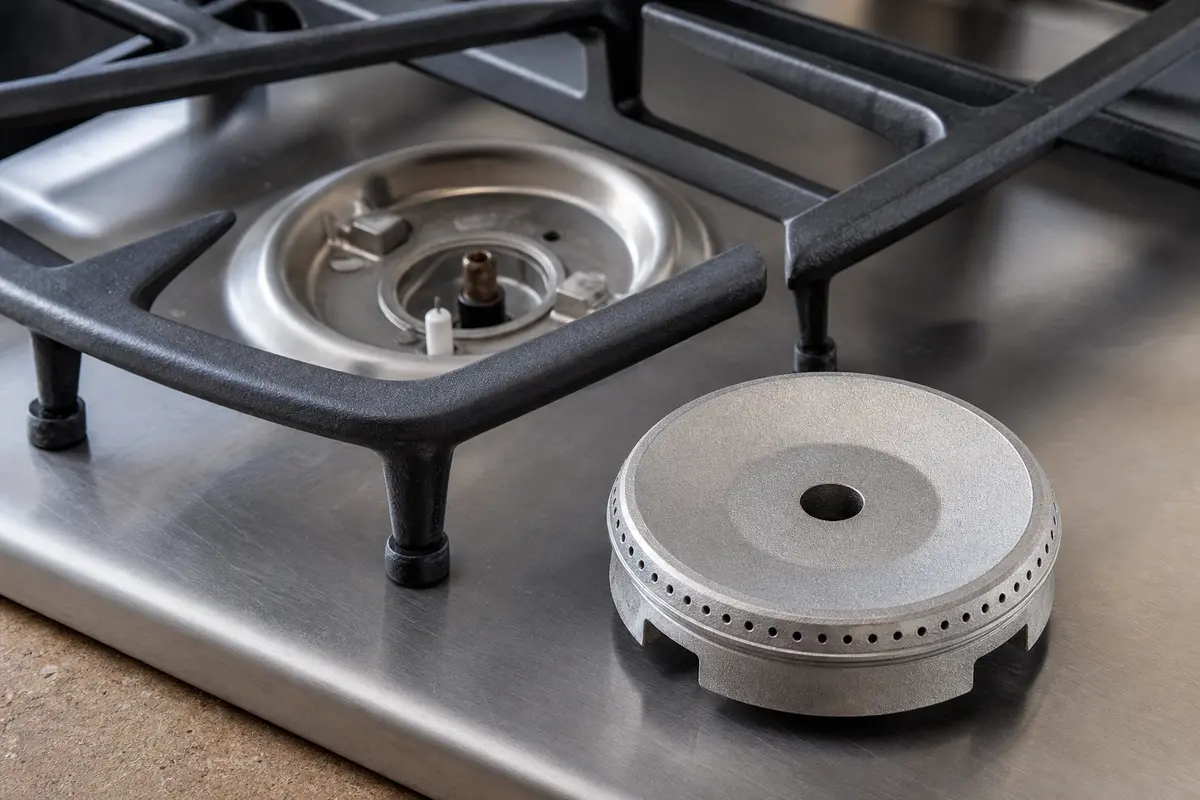 Cooktop burner head for LG gas cooktop ignition path