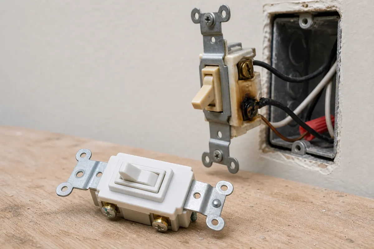 Replacement single-pole toggle light switch with screw terminals