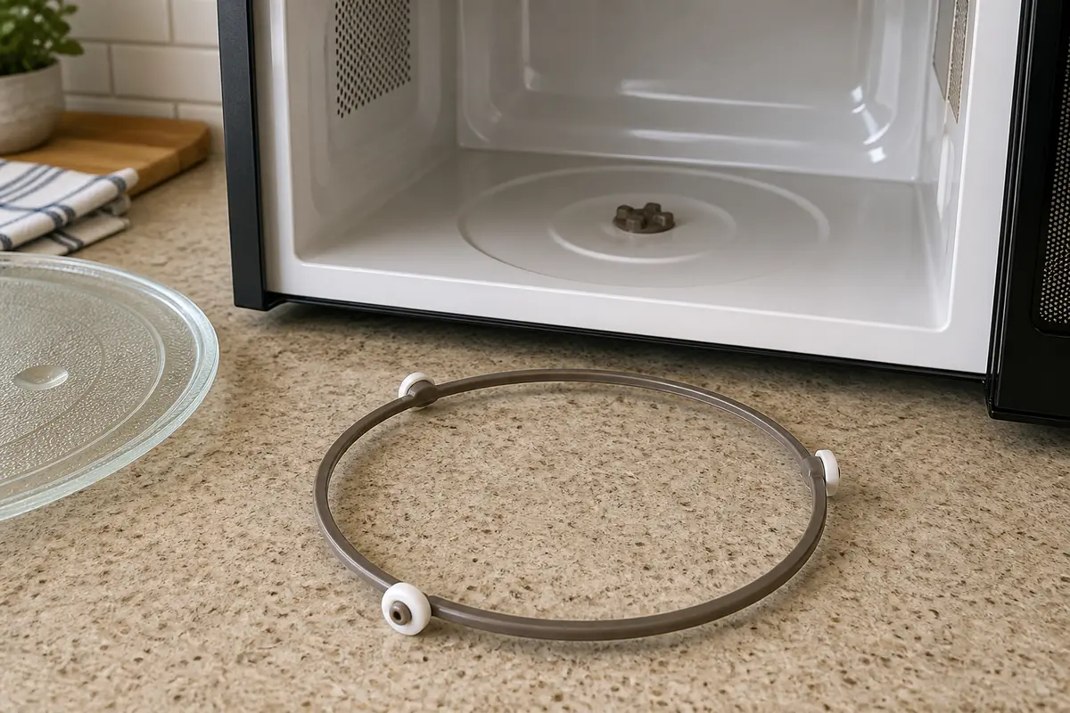 Microwave turntable roller ring with support wheels