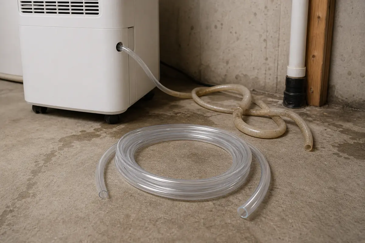 Midea dehumidifier drain hose and connector used for continuous drain troubleshooting