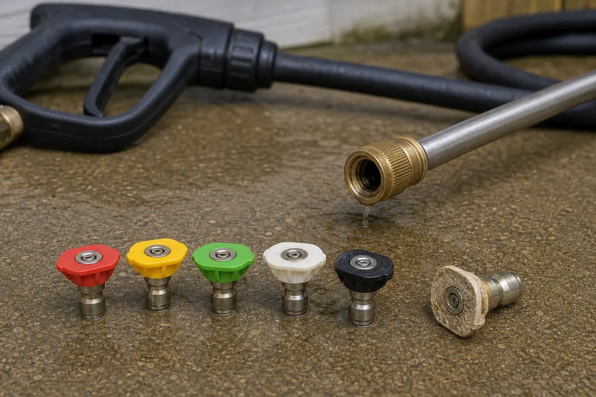 Pressure washer spray nozzle tips to compare after the trigger works with the tip removed