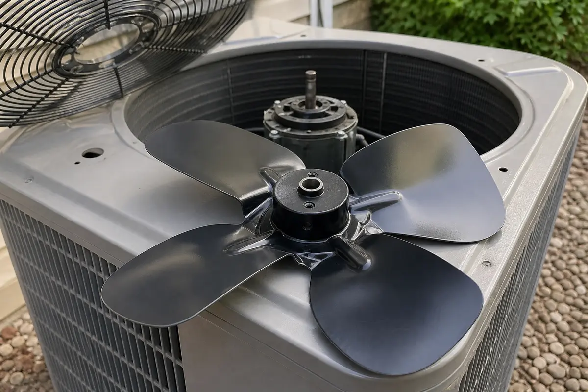 Replacement air conditioner condenser fan blade matched to the motor shaft and hub