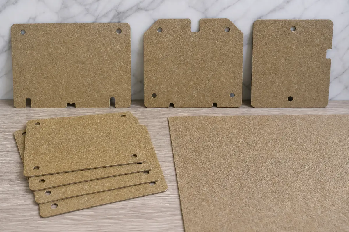 Replacement microwave waveguide cover mica panels with screw holes and tab notches