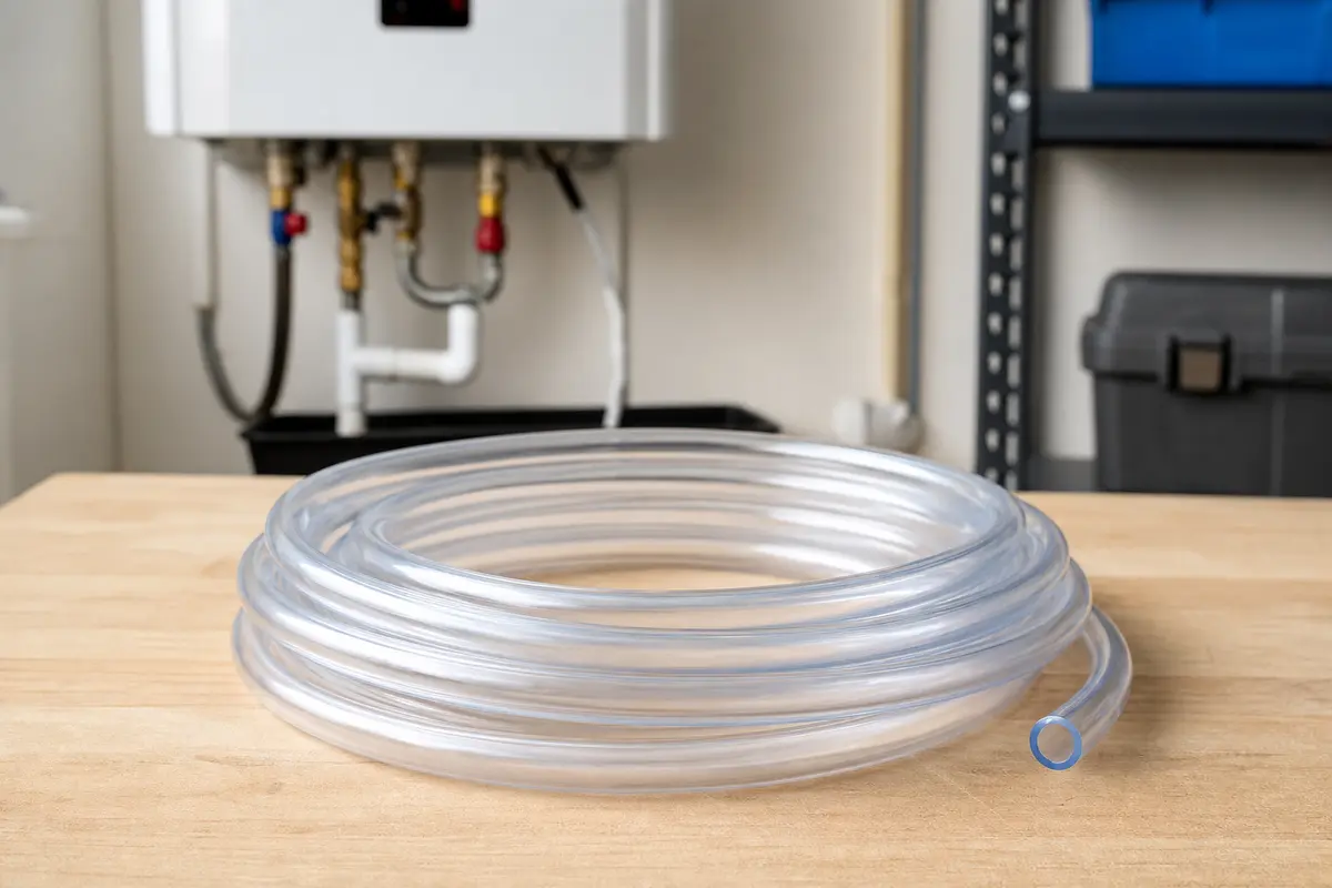 Flexible condensate drain tubing for a tankless water heater