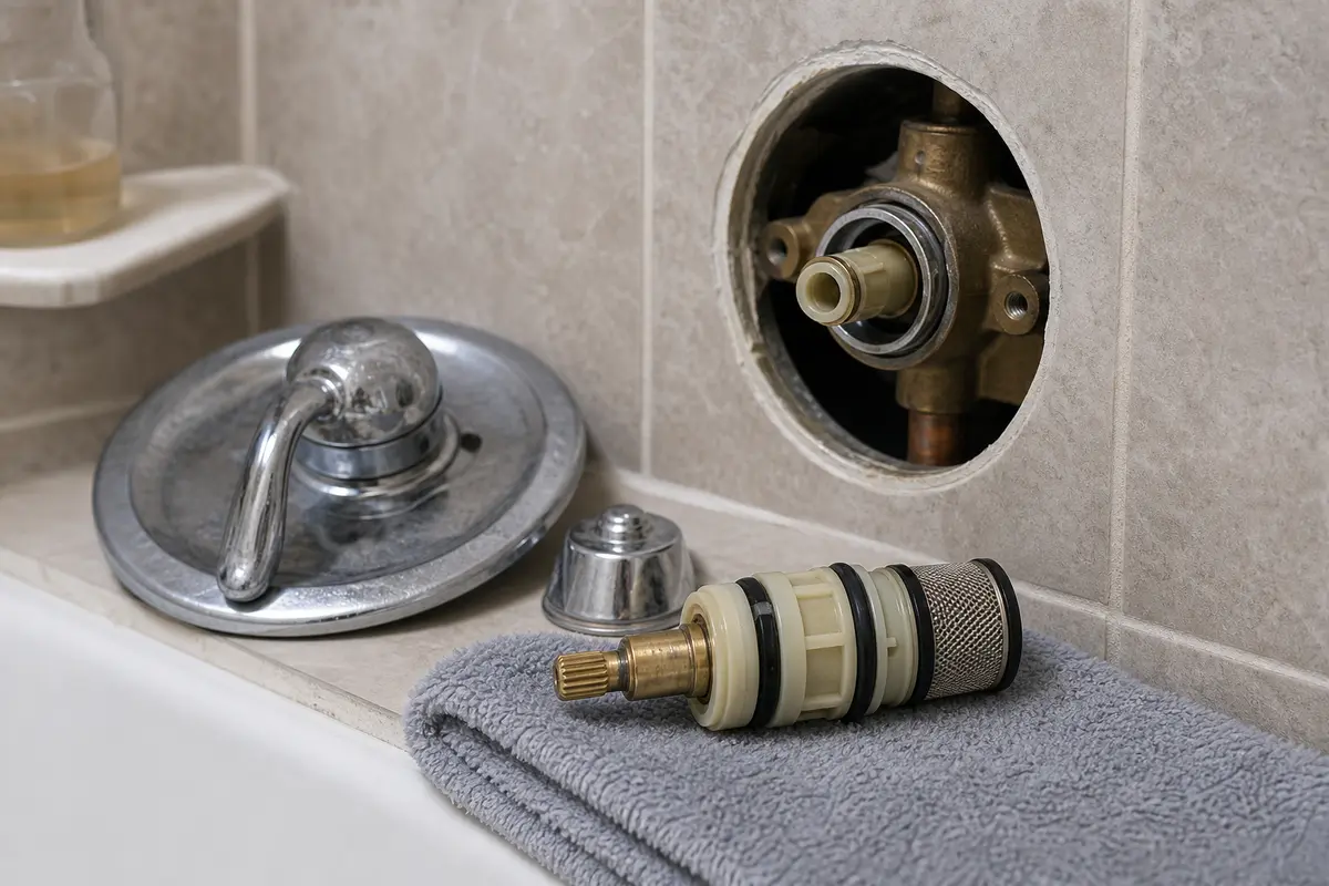 Shower pressure balance cartridge for one fixture temperature fluctuation