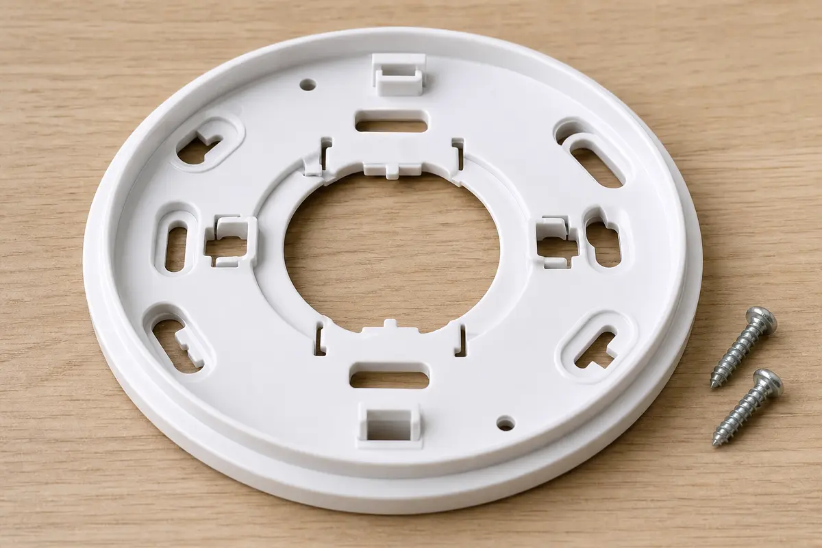 Replacement smoke detector mounting plate with screws