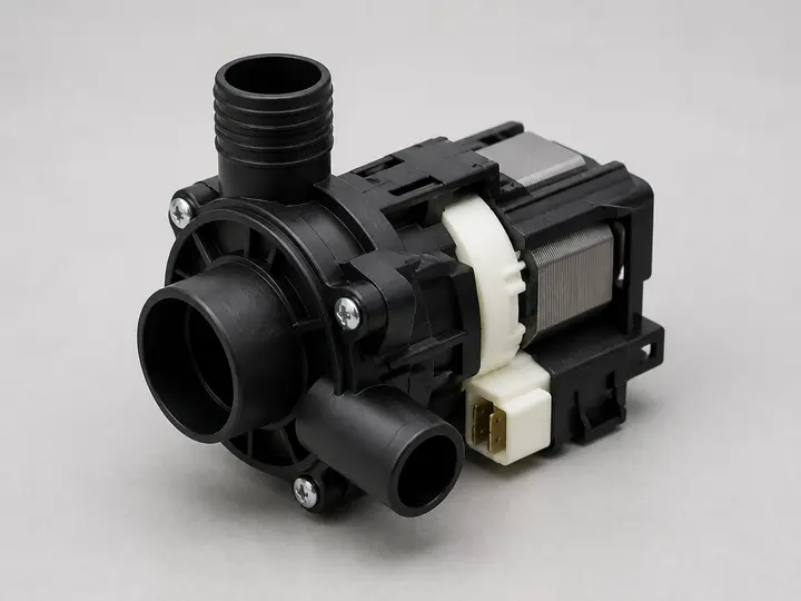 Washer drain pump assembly with inlet and outlet ports