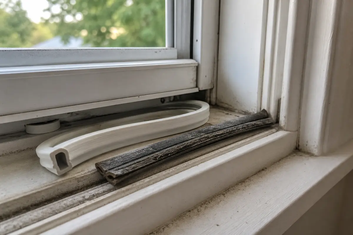 Replacement window weatherstripping compared against a flattened sash seal