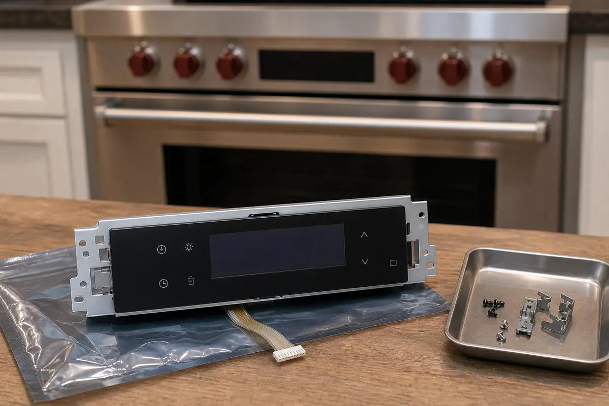Range user interface assembly staged on a workbench before exact model fit checks