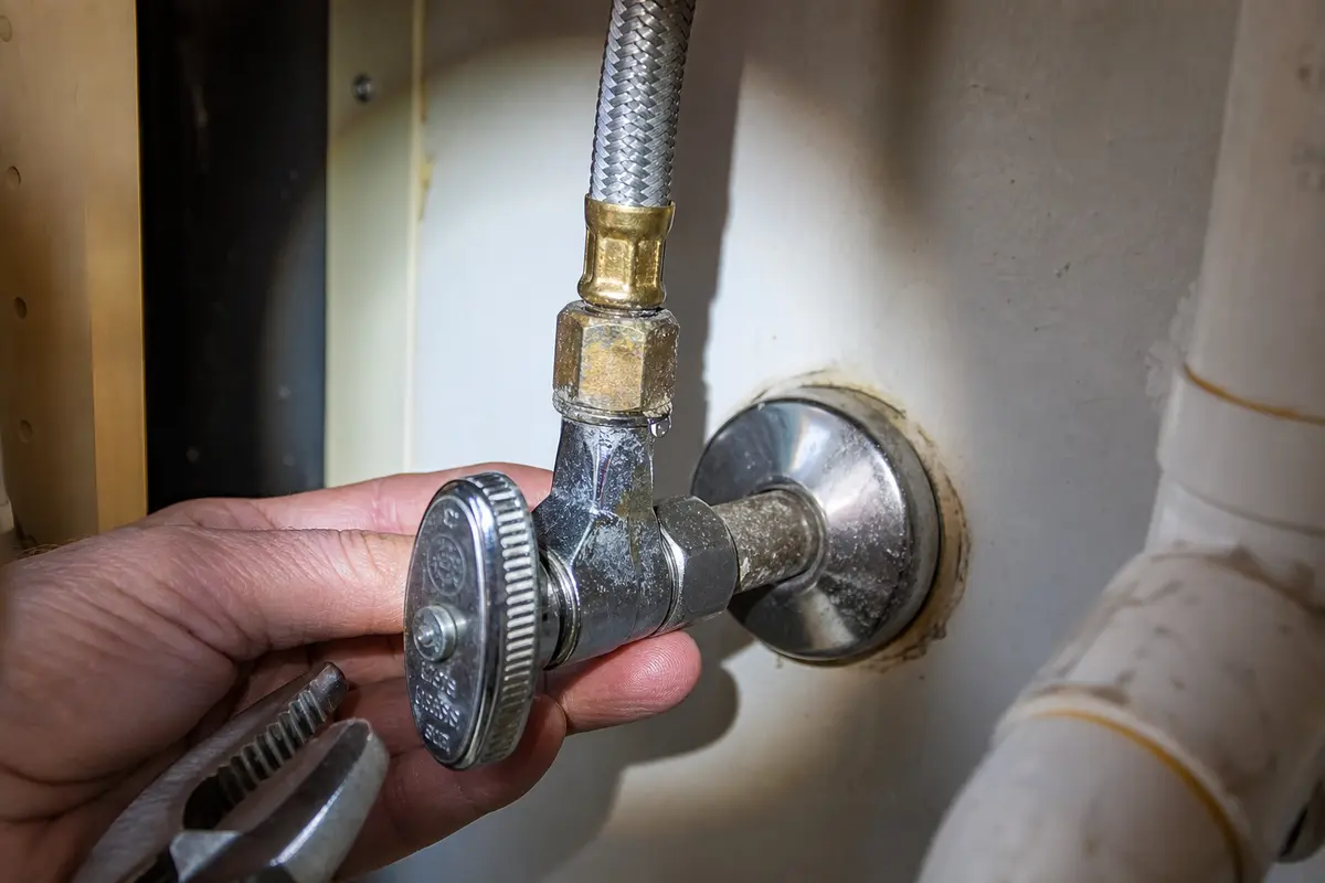 Bathroom sink cold shutoff valve and braided supply line check