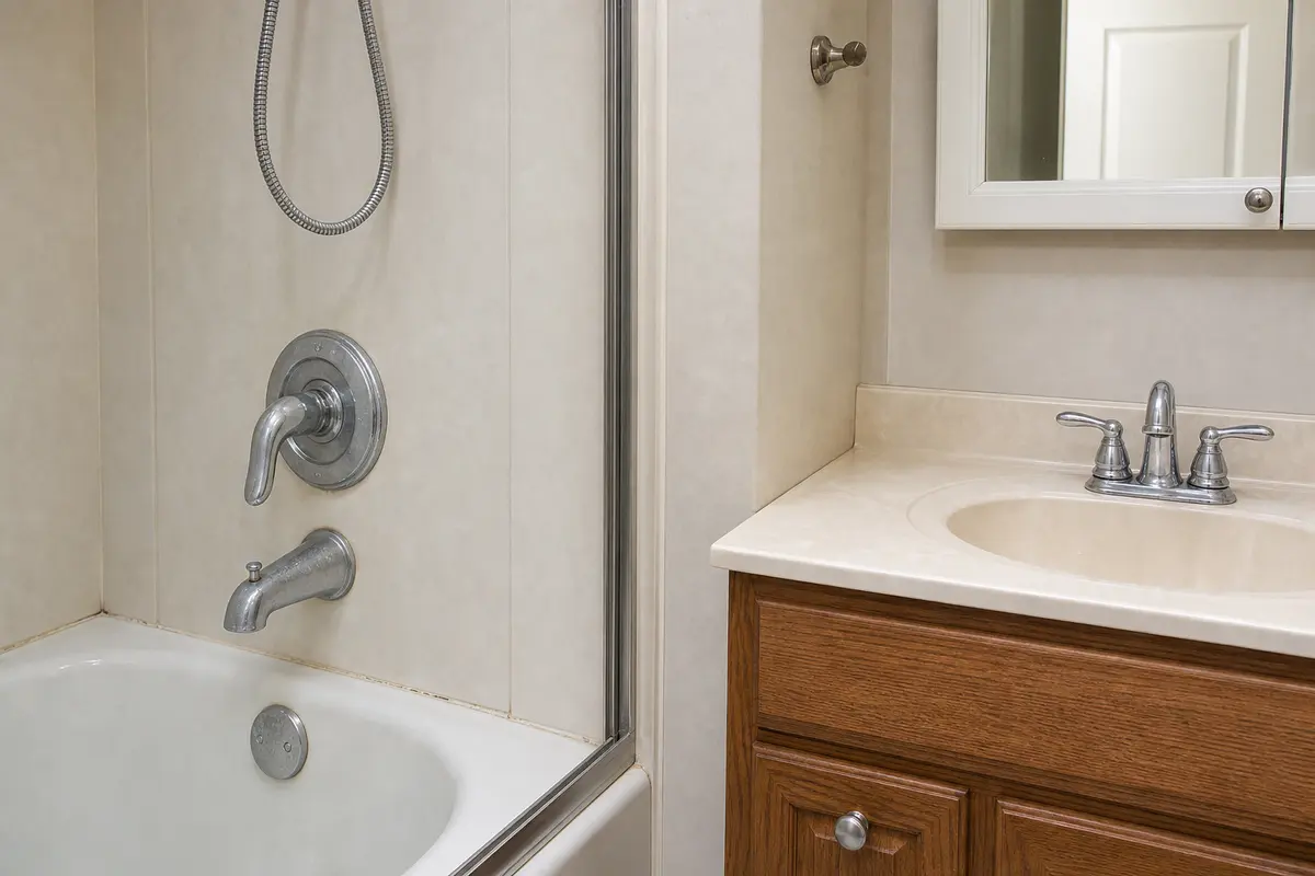 Bathtub and nearby bathroom sink used to compare hot water for a cold-only tub