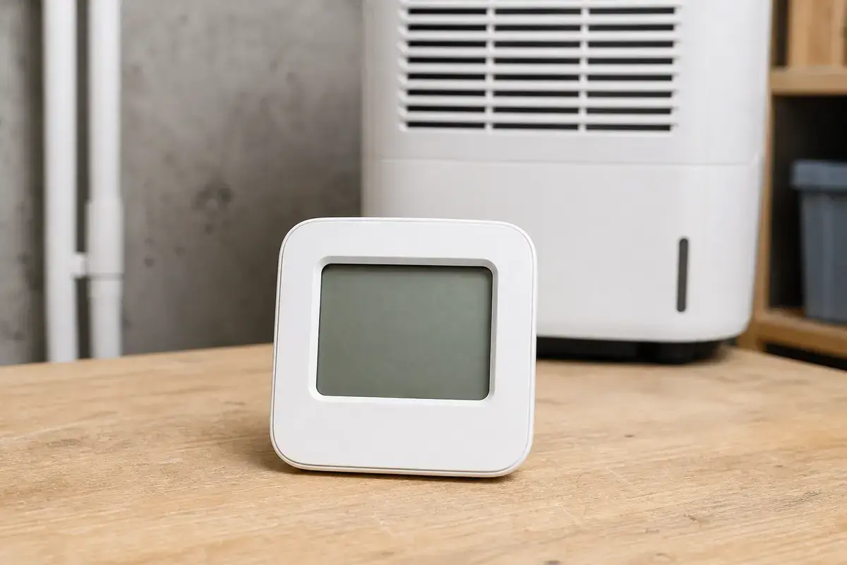 Room hygrometer used while checking AC supply register condensation