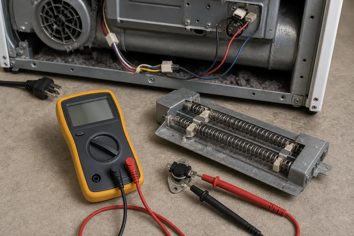 Digital multimeter for unplugged Amana dryer continuity checks