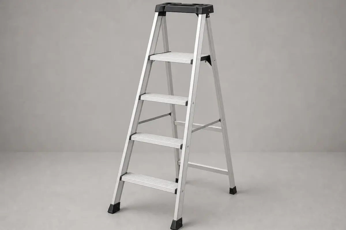 Stable step ladder for checking an attic hatch gap and latch