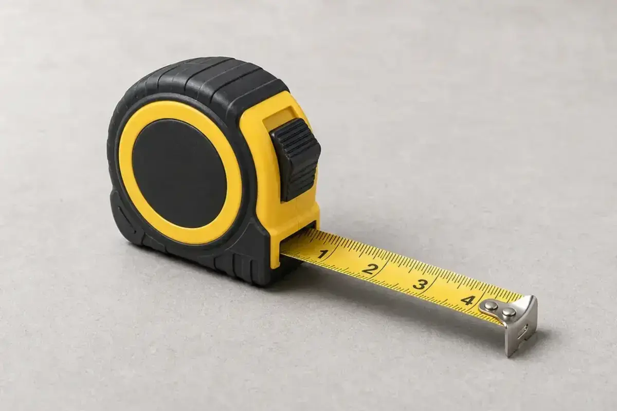 Tape measure checking the width of a basement floor crack