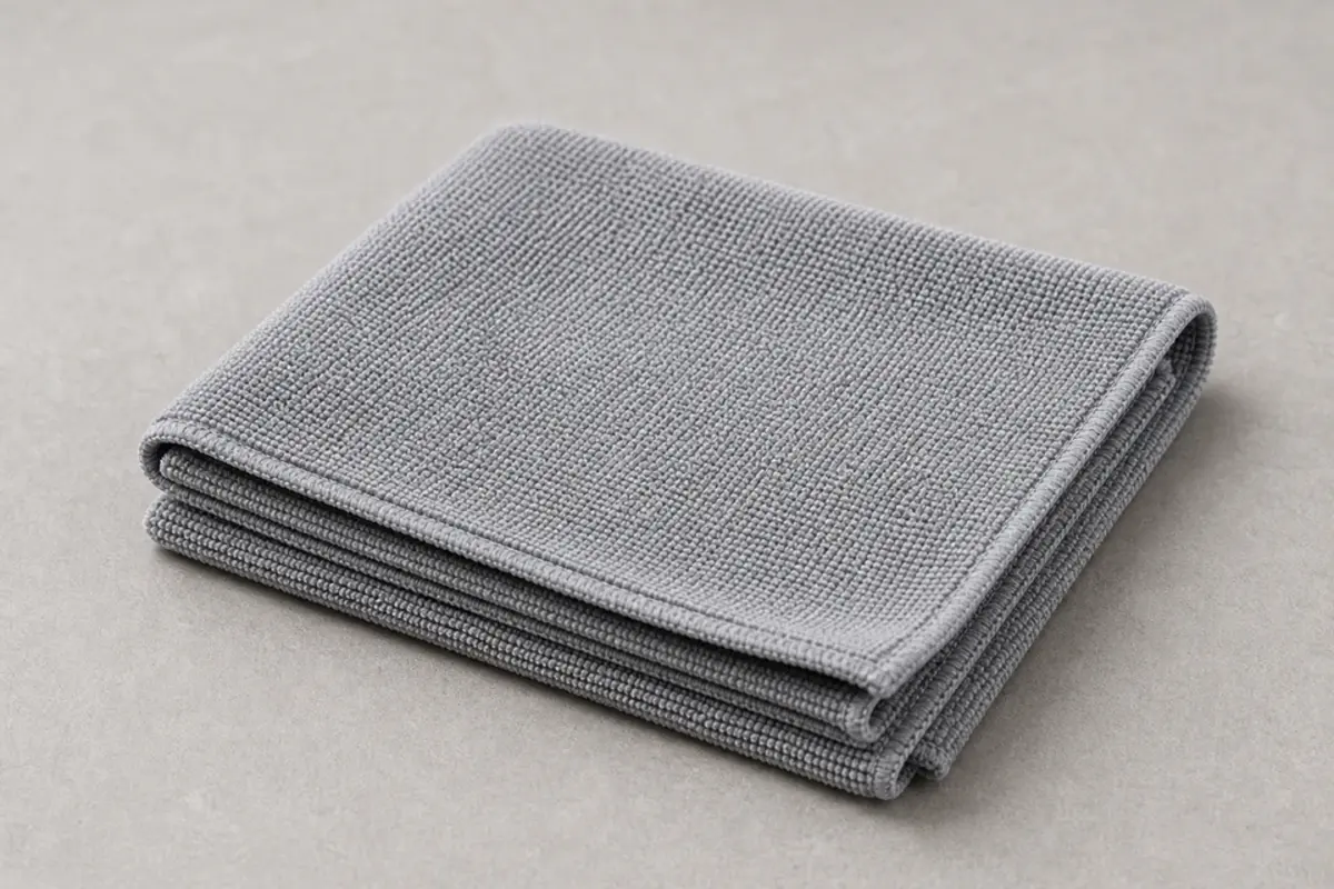 Microfiber cloth wiping condensation behind a basement shelf