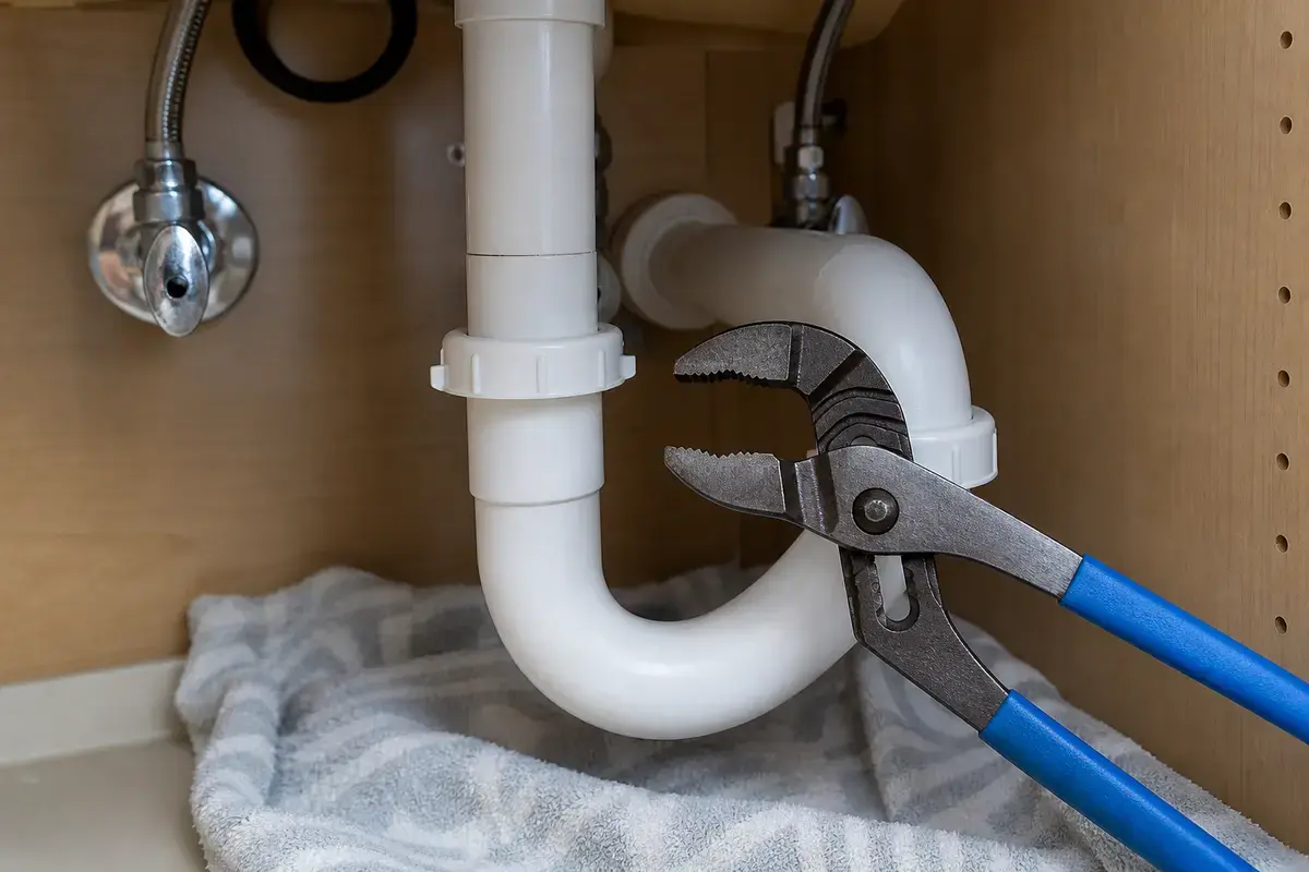 Tongue-and-groove pliers on bathroom sink drain fittings