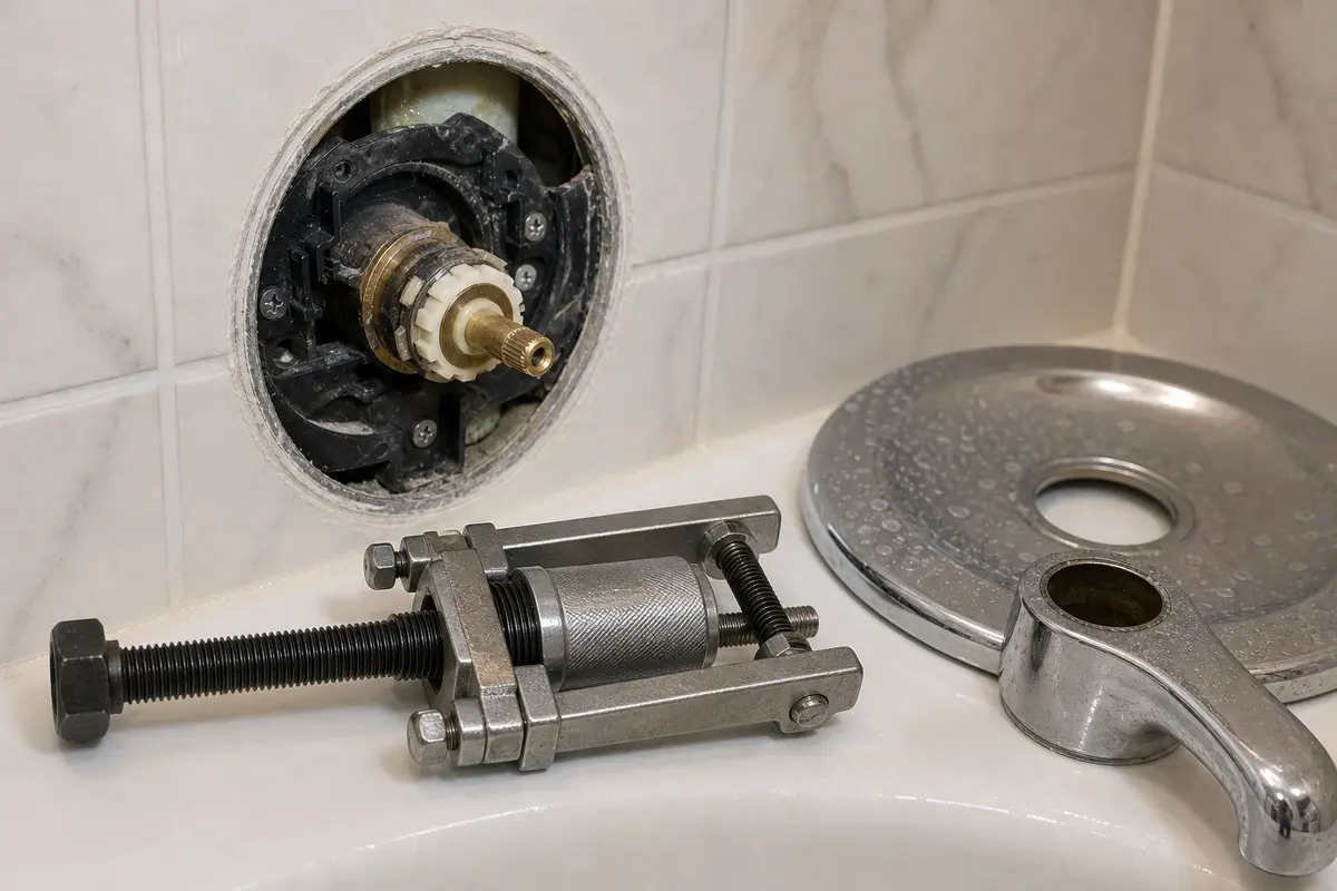 Cartridge puller for a stuck bathtub valve cartridge