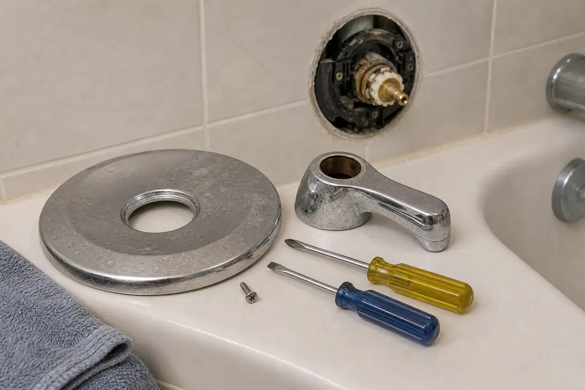 Screwdriver set for removing bathtub handle trim during cold-water troubleshooting