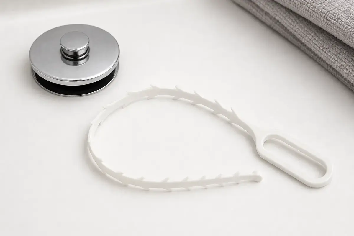 Plastic drain hair tool for reachable bathtub hair and soap buildup