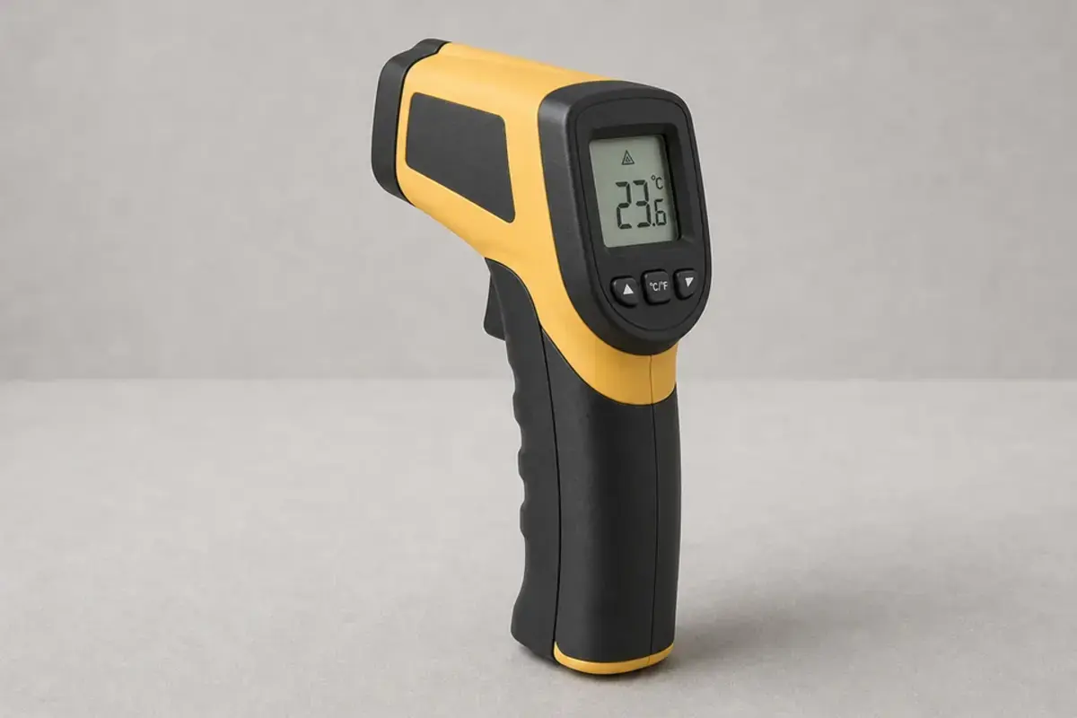 Infrared thermometer for no-contact boiler pipe and baseboard temperature checks