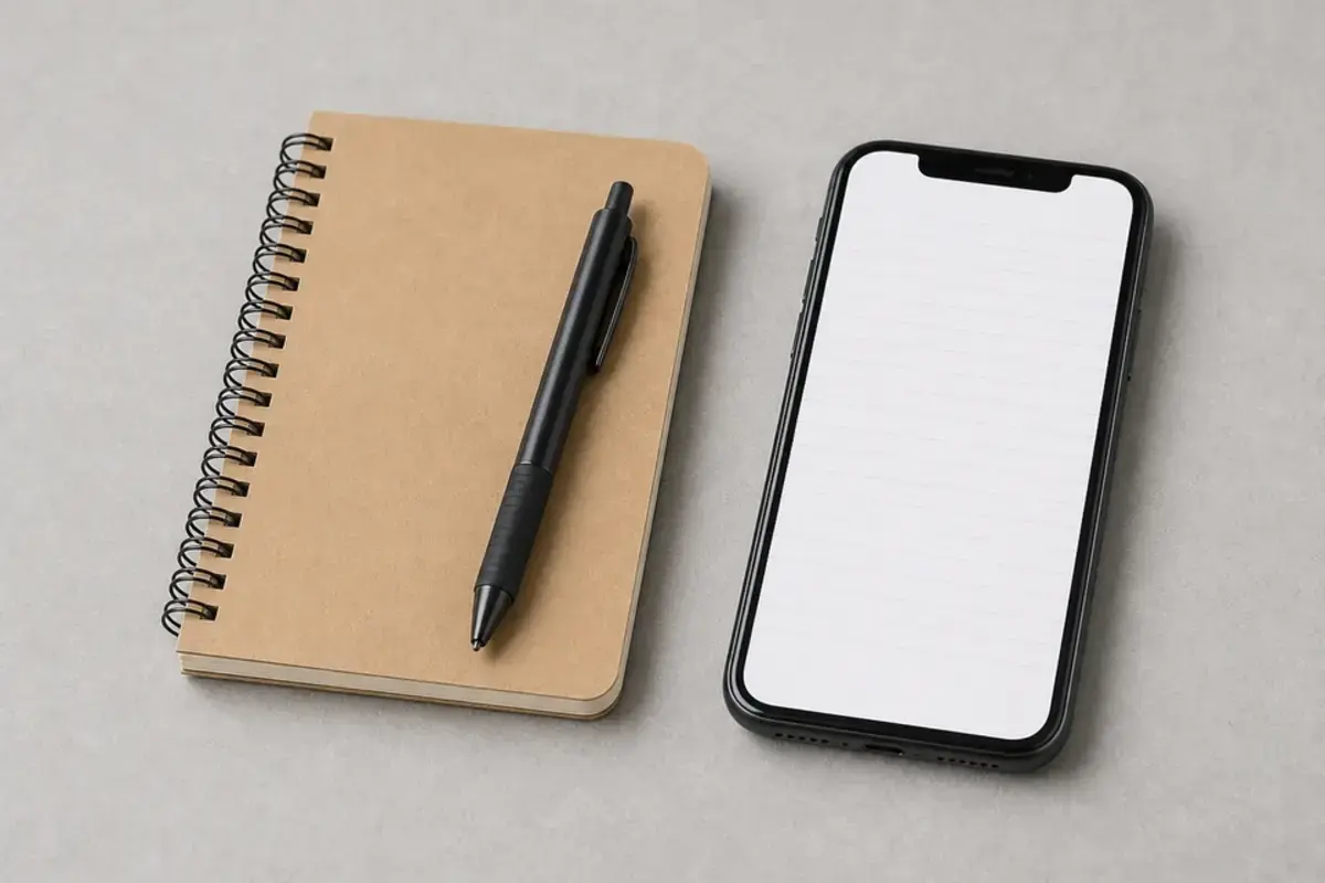 Notebook and phone for recording boiler pressure, fault codes, and symptom timing