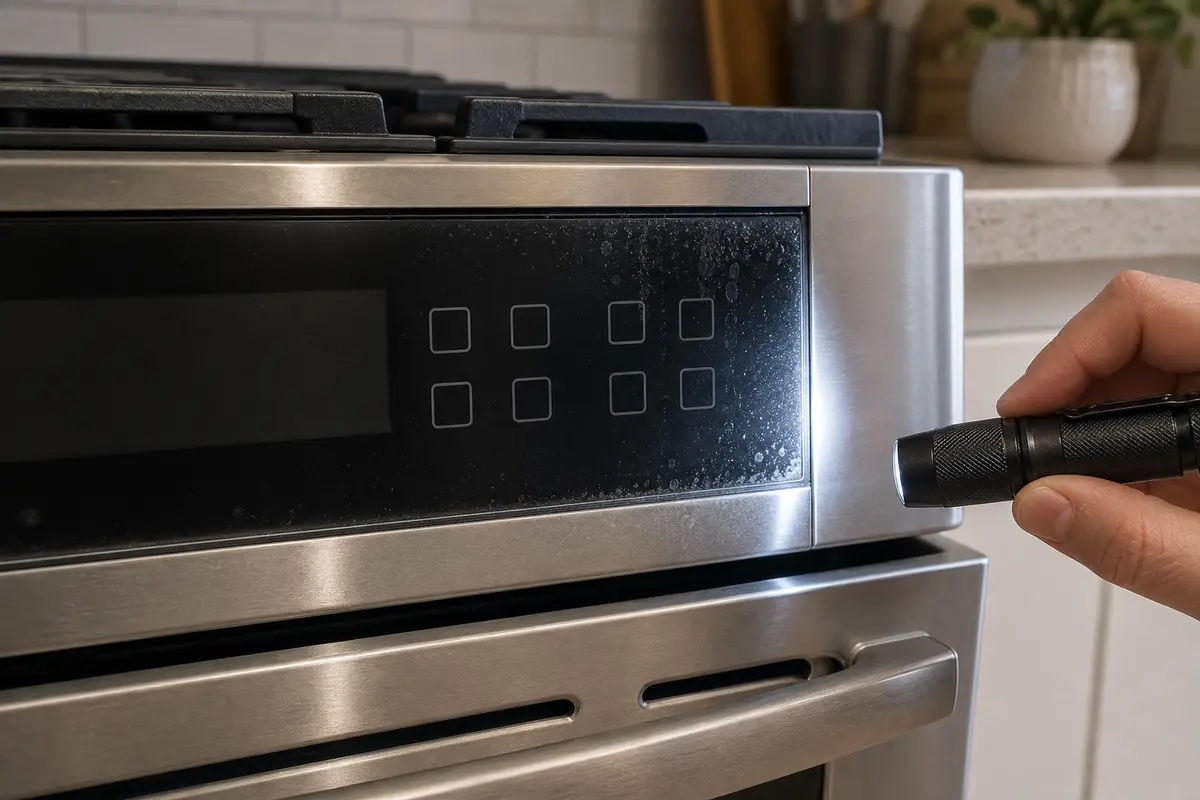 Inspection flashlight checking visible Bosch range surfaces