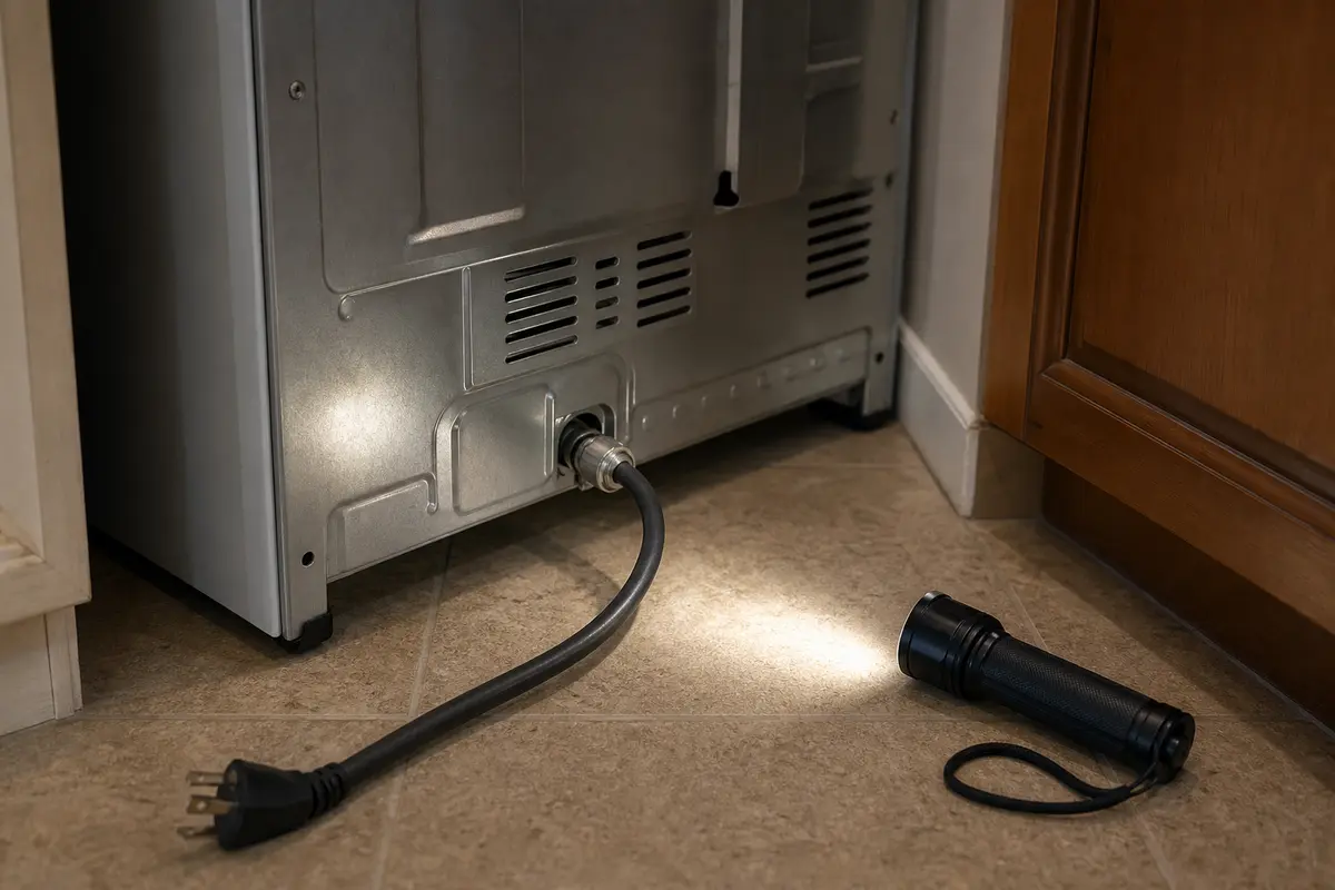 Inspection flashlight checking visible Bosch range surfaces