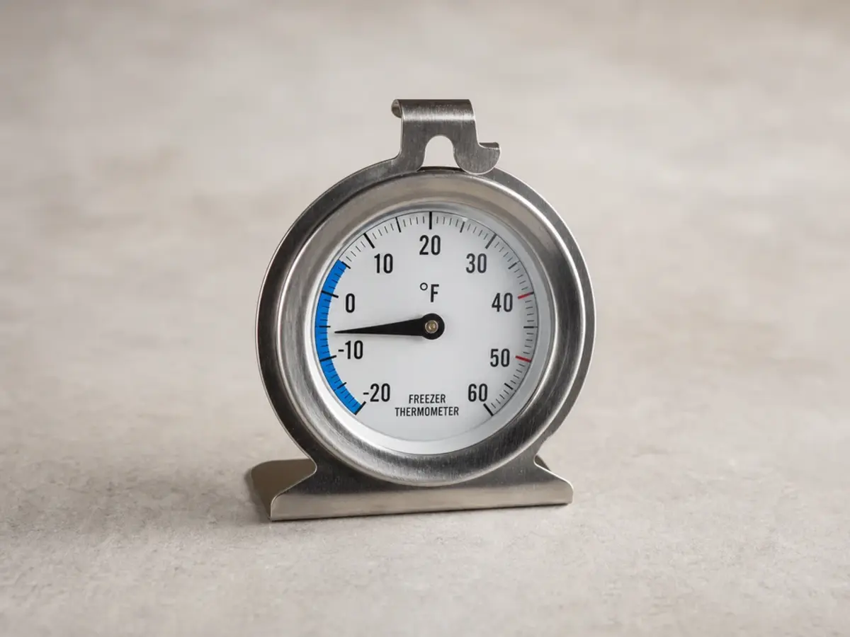 Freezer thermometer for checking temperature recovery after relay service