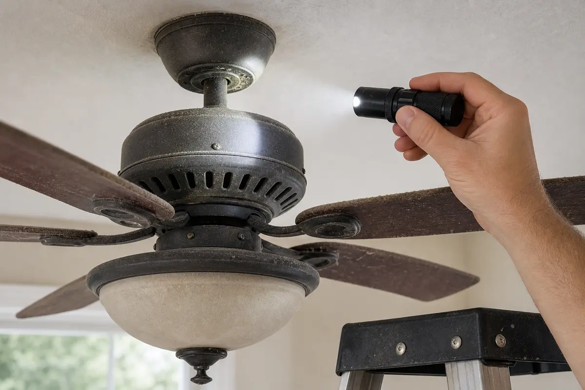 Inspection flashlight for checking ceiling fan noise clues