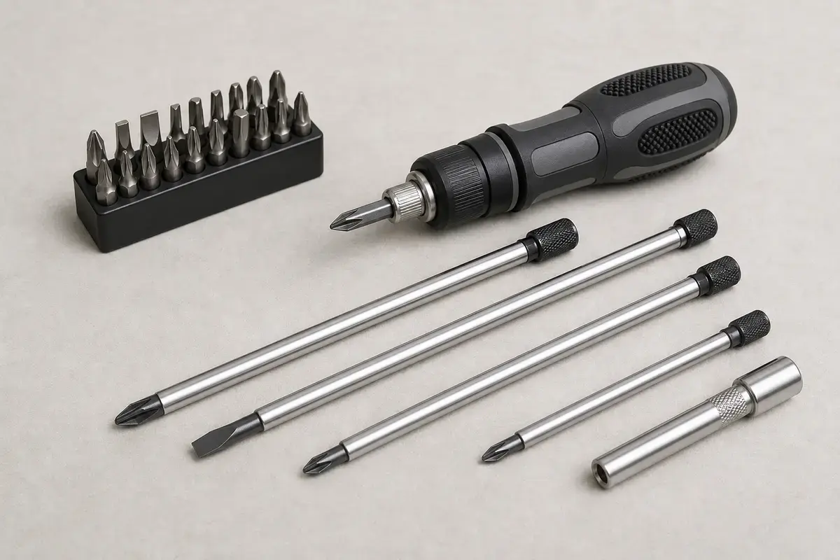 Screwdriver set for ceiling fan canopy, blade, switch-housing, and control screws