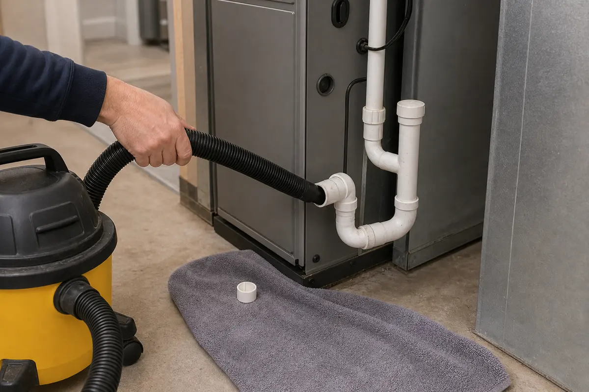 Wet dry vacuum for pulling debris from an accessible condensate drain outlet