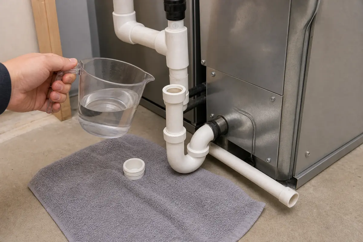 Small container for checking an overflowing condensate drain cleanout