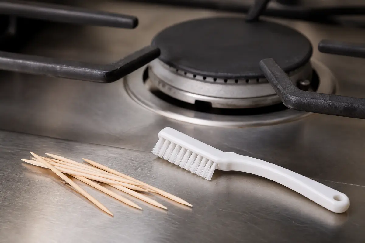 Wooden toothpicks or nylon brush for cooktop burner keeps clicking
