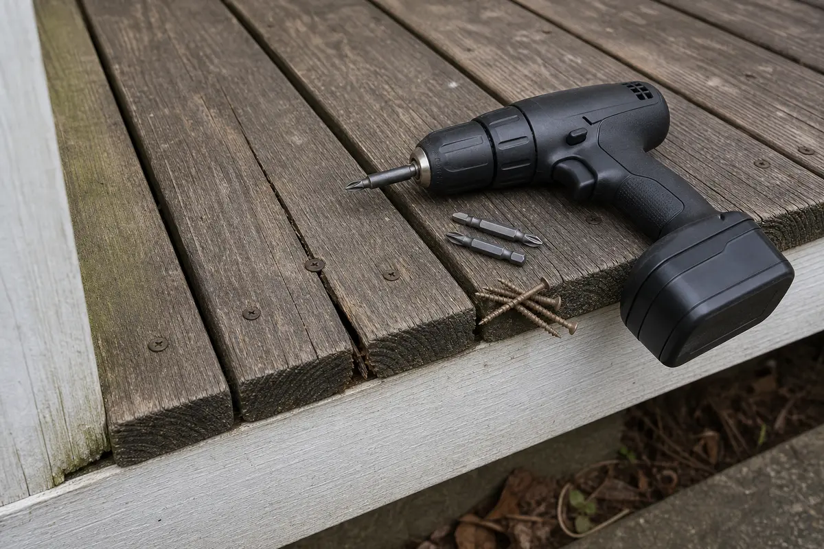 Drill driver and exterior bits for deck board fasteners