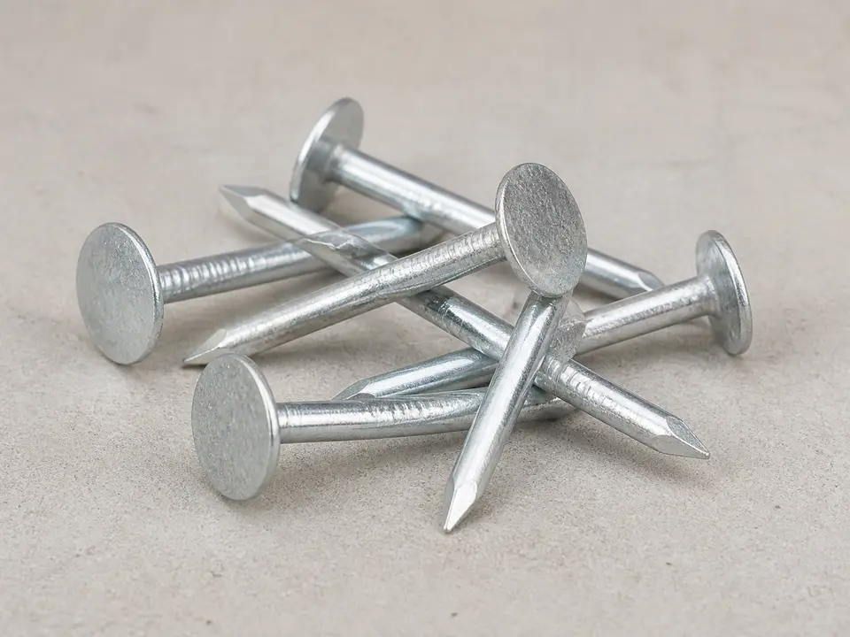 Galvanized roofing nails with broad heads for J-channel nailing slots