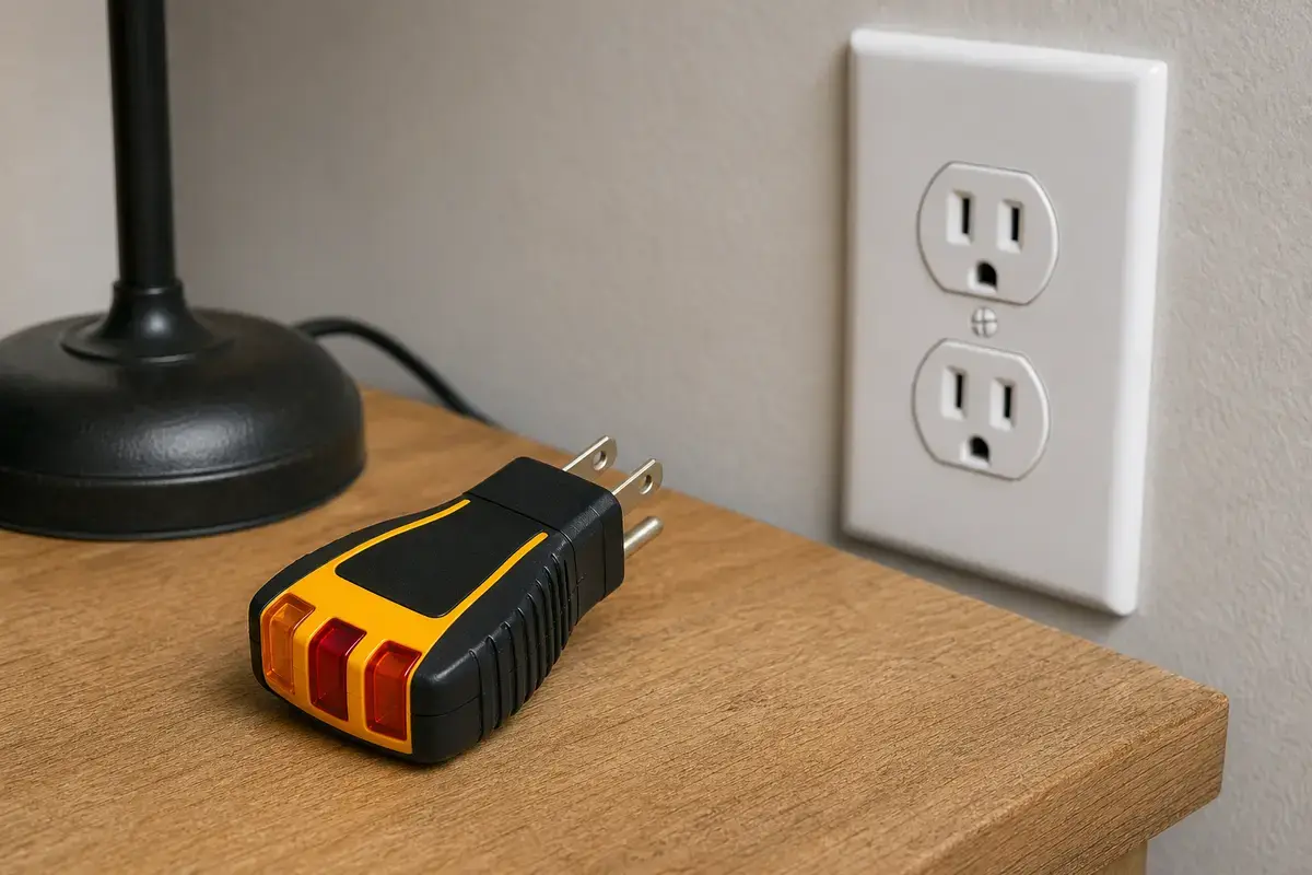 Plug-in outlet tester used to compare the switched and always-hot halves of an outlet