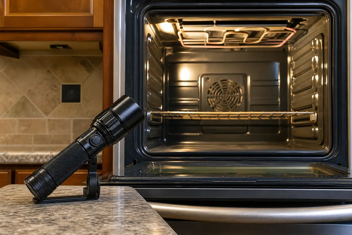 Inspection flashlight shown in the repair area for lg oven broiler not working