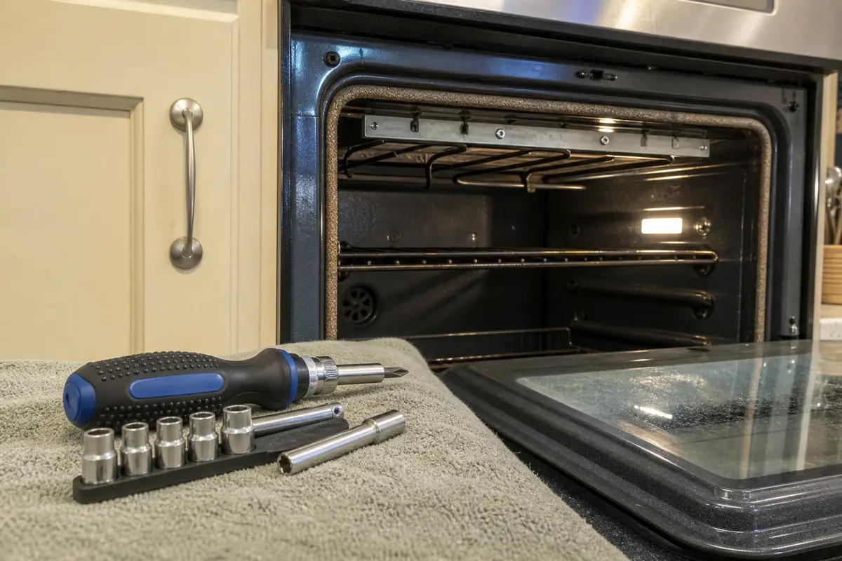 Screwdriver and nut driver set shown in the repair area for lg oven broiler not working