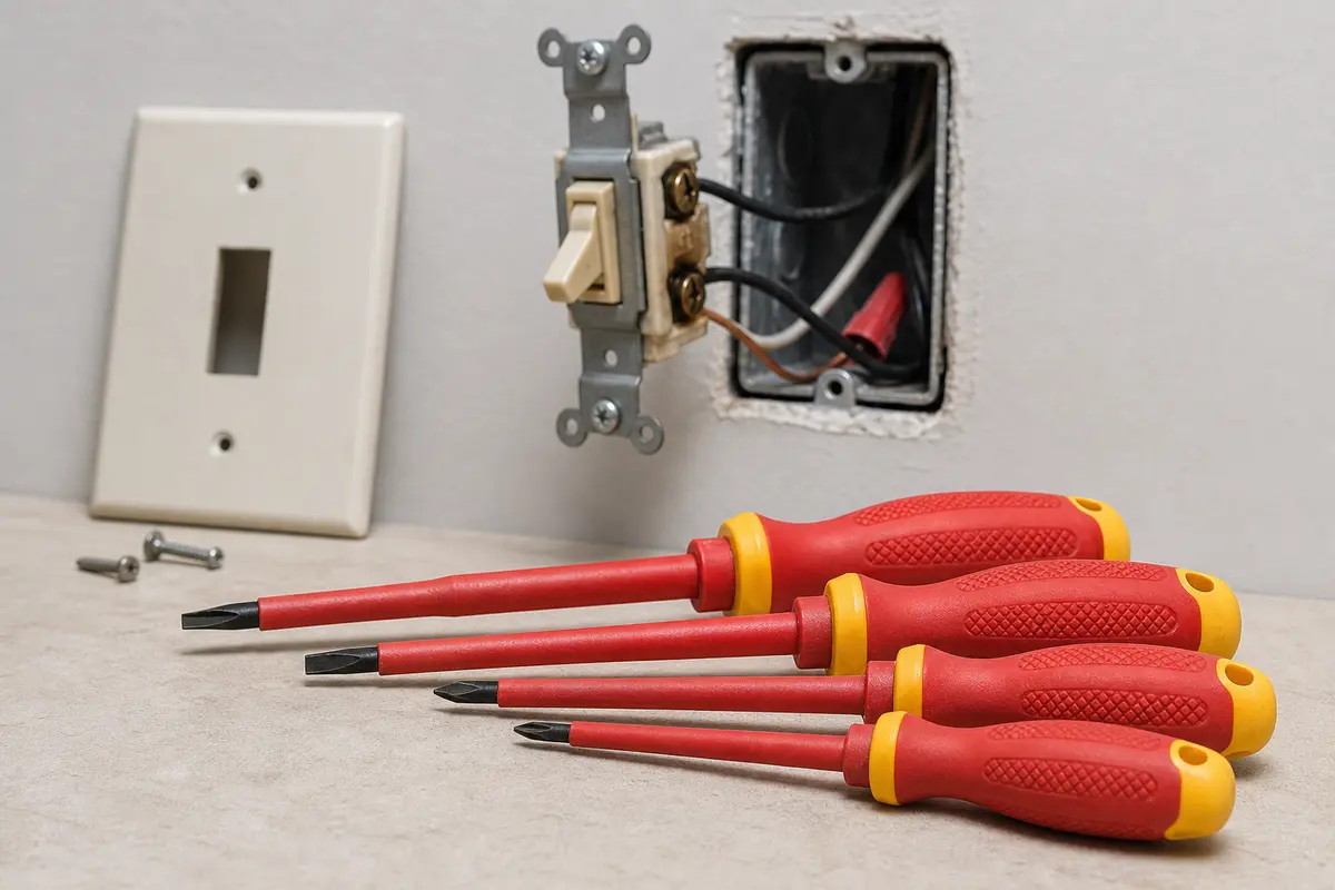 Insulated electrical screwdriver set with Phillips and flat tips